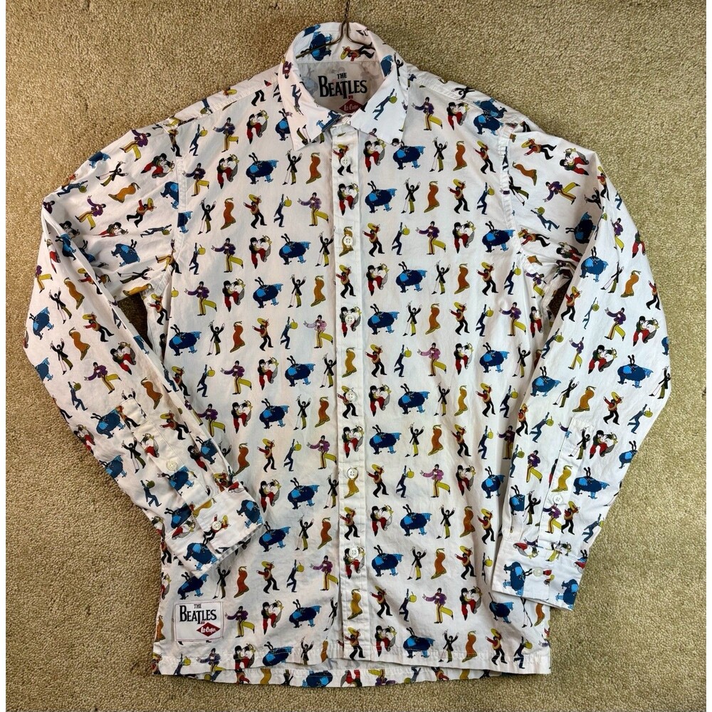 HTF Lee Cooper Y2K Beatles Button Down Shirt Yellow Submarine All Over Print Sm.